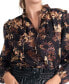 ფოტო #4 პროდუქტის Women's Cotton Floral-Print Ruffled Split-Neck Top