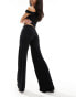 Stradivarius folder over waist flare trouser in black