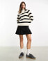 ONLY high neck zip detail jumper in cream and black stripe