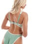 Фото #3 товара ASOS DESIGN Fuller Bust contrast binding high apex triangle bikini top with ruche detail in sage green