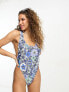 Фото #1 товара Reclaimed Vintage scoop front swimsuit in blue floral print