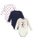 ფოტო #1 პროდუქტის Baby Girls Cotton Long-Sleeve Bodysuits, Apple, 3-Pack