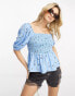 Фото #1 товара Vero Moda floral ruched bodice top with sleeves in blue florals