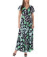 ფოტო #1 პროდუქტის Print V Neck Empire Waist Kimono Cap Sleeve Maxi Dress