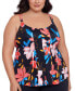 Фото #1 товара Plus Size Floral-Print Pleated Tankini Top, Created for Macy's