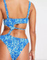 Candypants cut out shirred swimsuit in blue ditsy floral