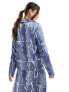 Vero Moda satin tie front open shirt co-ord in blue crinkle print