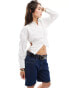 Pimkie ruched cut out tie detail shirt in white