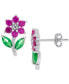 Фото #3 товара Lab-Grown Pink Sapphire (5/8 ct. t.w.) & Green Crystal Flower Stud Earrings in Sterling Silver