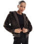 Фото #1 товара Stradivarius STR faux fur zip up hooded bomber jacket in leopard print