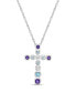 ფოტო #1 პროდუქტის Sterling Silver modern 3/4 (ct. t. w.) Multi-Gemstone Bezel Set Cross Pendant Necklace