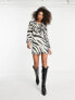 ASOS DESIGN frilly tie up detail shift mini dress in zebra print