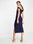 Фото #2 товара True Violet off shoulder midi dress wth split in navy