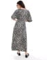 ASOS DESIGN roll sleeve button front midi tea dress in animal print