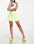 Bershka shirred detail mini skirt in lime green