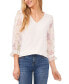 Фото #1 товара Women's Floral V-Neck Mix Media 3/4-Sleeve Knit Top