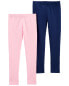 Фото #3 товара Kid 2-Pack Light Pink & Navy Leggings 4