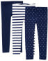 Фото #1 товара Baby 3-Pack Navy Leggings Set 12M