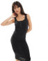 Pieces ribbed popper front midi dress in black