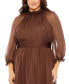 ფოტო #2 პროდუქტის Plus Size High Neck Puff Sleeve Tiered A Line Gown