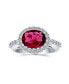 3CT Oval Solitaire Cubic Zirconia CZ Pave Simulated Red Garnet Statement Fashion Ring For Women Rhodium Plated Brass