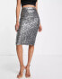 Фото #4 товара ASOS DESIGN sequin midi pencil skirt in dark silver