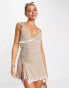 Фото #1 товара ASOS DESIGN strappy ruched mini dress with lace trim in mocha