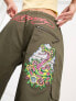 Ed Hardy low rise cargo trousers with dragon embroidery in olive