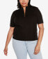 Фото #1 товара Black Label Plus Size Mock Neck Zip Front Ribbed Short Sleeve Sweater