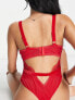 Фото #3 товара ASOS DESIGN Fuller Bust Viv lace and mesh underwired body in red