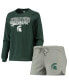 ფოტო #2 პროდუქტის Women's Green, Gray Michigan State Spartans Raglan Long Sleeve T-shirt and Shorts Sleep Set
