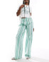 Фото #1 товара ASOS DESIGN poplin wide leg trouser in green stripe co ord