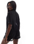 Threadbare beach cover up shirt & shorts set in black