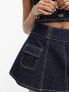 ASOS DESIGN co-ord denim mini skirt with pleats in blue