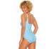 Фото #4 товара Time and Tru One Piece Swimsuit Women SZ L White Striped Square Neck Sleeveless