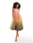 Фото #1 товара & Other Stories strapless midaxi dress with puffball hem in soft peach and sage ombre print