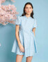 Фото #1 товара Sister Jane puff sleeve jacquard mini dress in blue