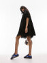 Topshop channelled mini oversized dress with broderie trim in black