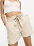 JDY Petite tie waist linen shorts in oatmeal