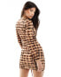 ASOS DESIGN long sleeve drawstring ruched mini dress in brown check print