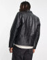 Фото #4 товара Reclaimed Vintage leather biker jacket in black with metal trims
