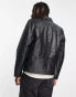 Фото #2 товара Reclaimed Vintage leather biker jacket in black with metal trims