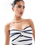 River Island knot bandeau midi dress in black and white stripe