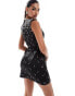 Фото #3 товара ASOS DESIGN all over embellished power shoulder mini dress in black