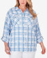 Фото #1 товара Plus Size Button Front Shirt Collar Light Weight Plaid Jacket