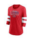 ფოტო #3 პროდუქტის Women's Heathered Red, White Montreal Canadiens Full Shield 3/4-Sleeve Tri-Blend Raglan Scoop Neck T-shirt