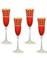 Deep Red Colored Champagne Flutes with Gold-Tone Rings, Set of 4