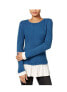 Kensie Women's Knit Contrast Trim Ribbed Long Sleeve Pullover Sweater Blue XS