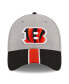 Men's Heather Gray, Black Cincinnati Bengals Striped 39THIRTY Flex Hat