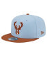 Фото #1 товара Men's Light Blue/Brown Milwaukee Bucks 2-Tone Color Pack 9Fifty Snapback Hat